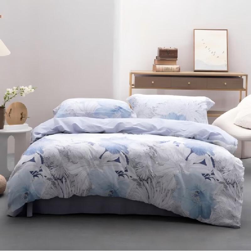 Mercury Home Textiles Ink Blue Floral Long-Staple Cotton 4-Piece Bedding Set