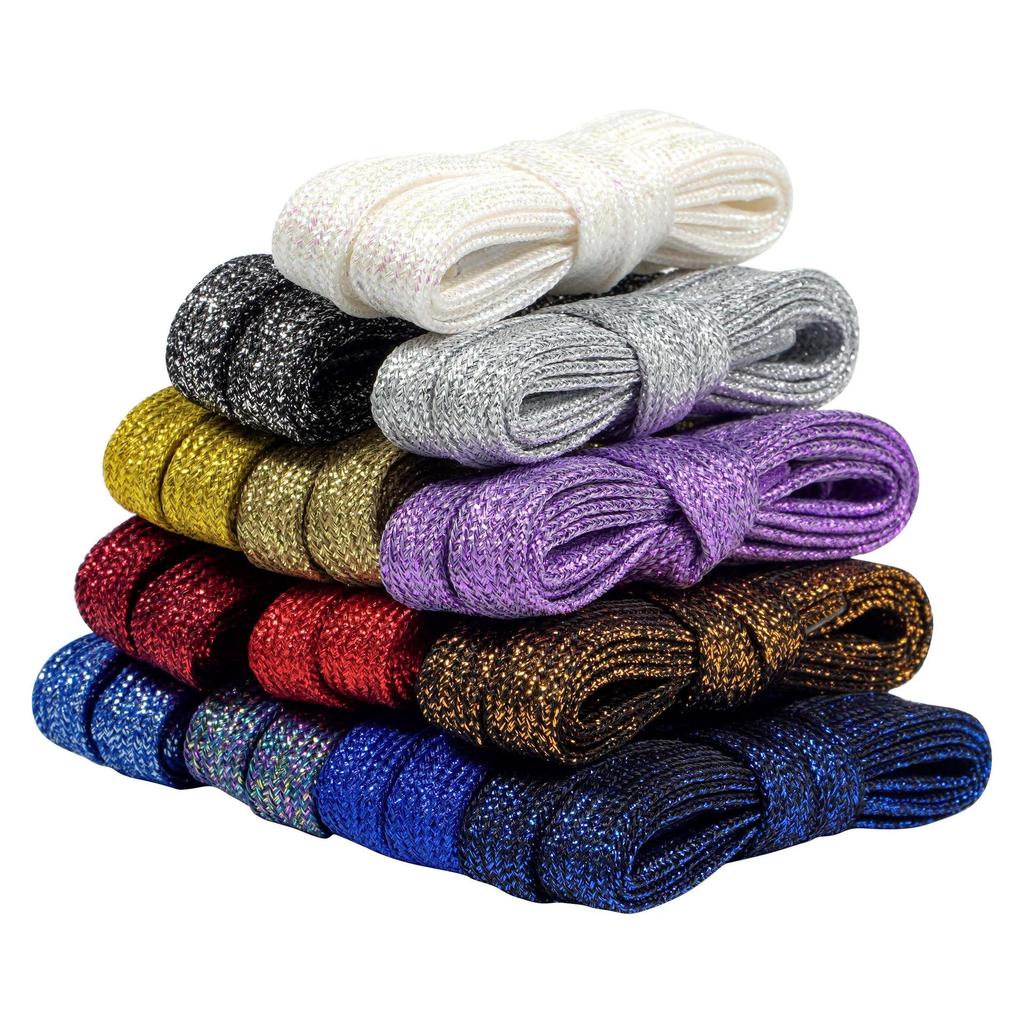 Pearlescent Gold & Silver Thread Shoelaces: Vibrant Double-Layer Flat Cords for Board, Sports, and Dance Shoes