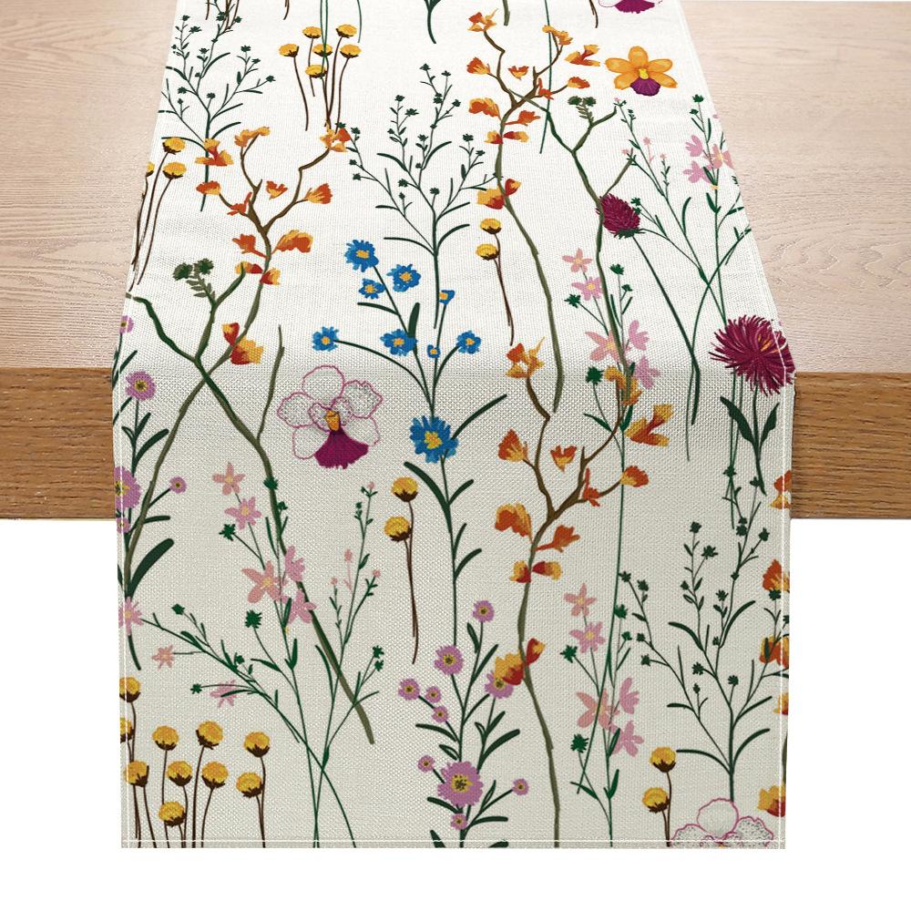 Flax Printed Table Flag Plant Flowers Sub-home Decorative Table Cloth Porch Cabinet Tea Table Cloth