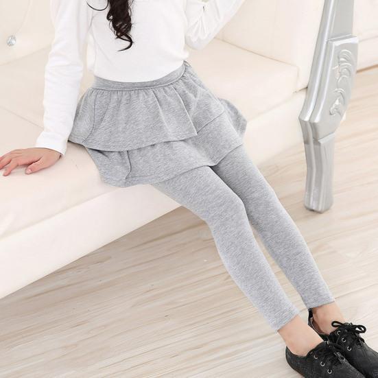 Girl Culottes Mid-rise Ruffle Hem Solid Color Girl Skort Solid Color Elastic Slim Fit Bottoms Daily Wear