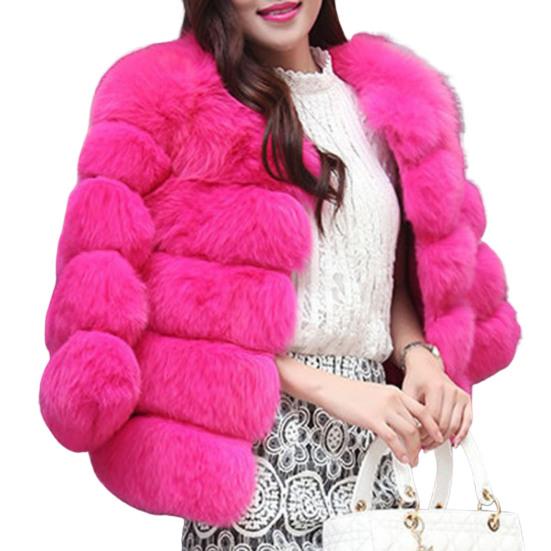 Women Winter Coat Faux Fur Thermal Sleeves Open Long Stitch Solid Color