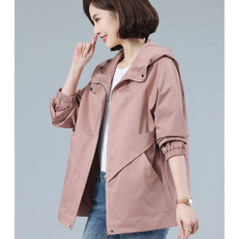 Beige Windjacke frauen Mid-Länge Trenchcoat Frühling und Herbst Neue Koreanische Lose Mit Kapuze Schwarze Jacke Weibliche Oberbekleidung