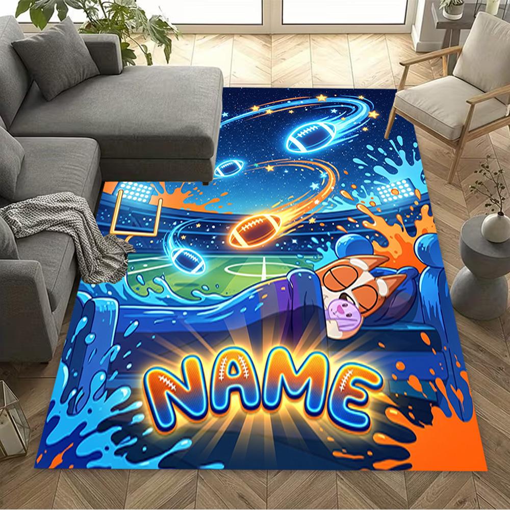 Spooky Pups Halloween Football Personalized Text Carpet Design for Foyer Decorate room Game Room Living Rooms Anti-slip Rug Office home decor