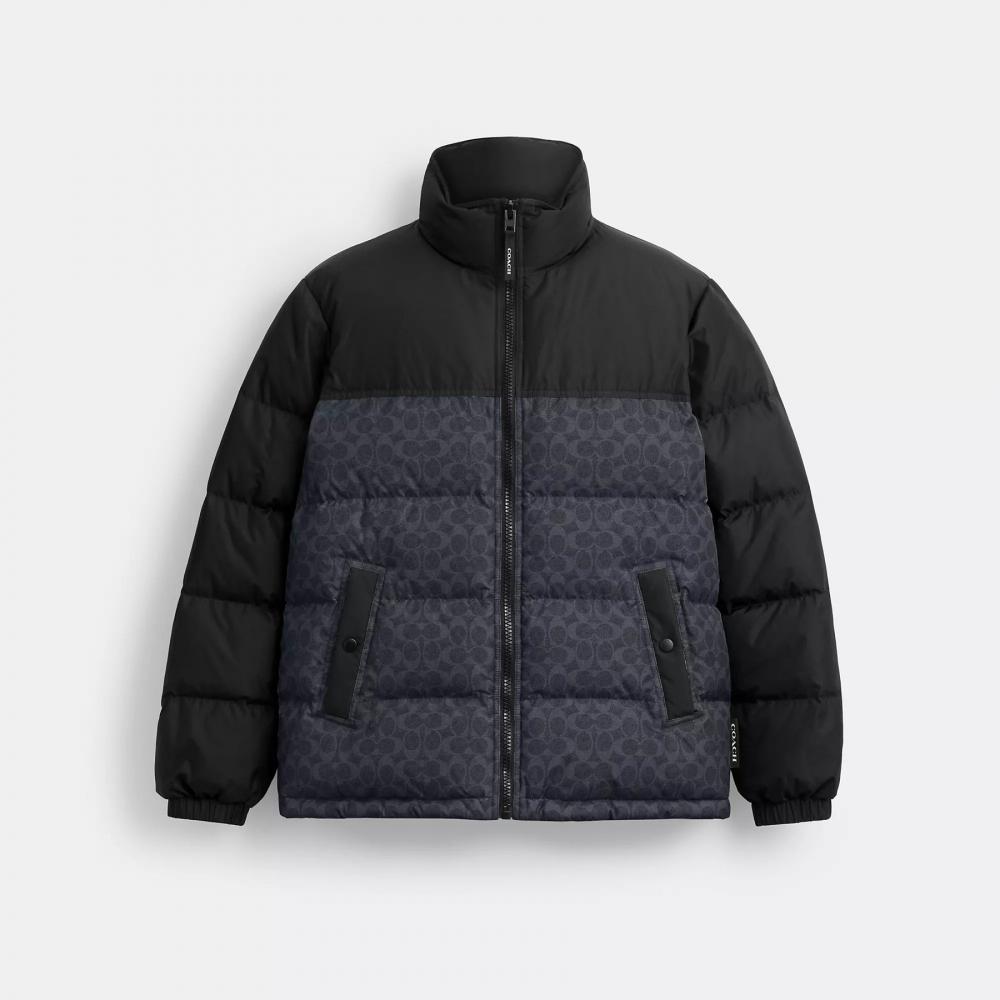 Coach Signature Down Jacket In Recycled Polyester Charcoal Signature