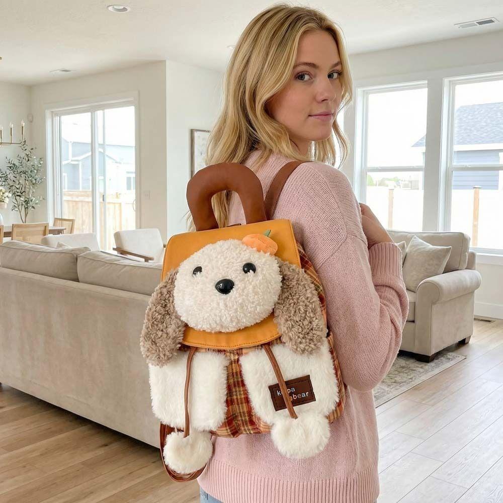 Large Capacity Cartoon Dog Backpack Creative Animal Shoulder Bag Rabbit Plush Schoolbag Gift