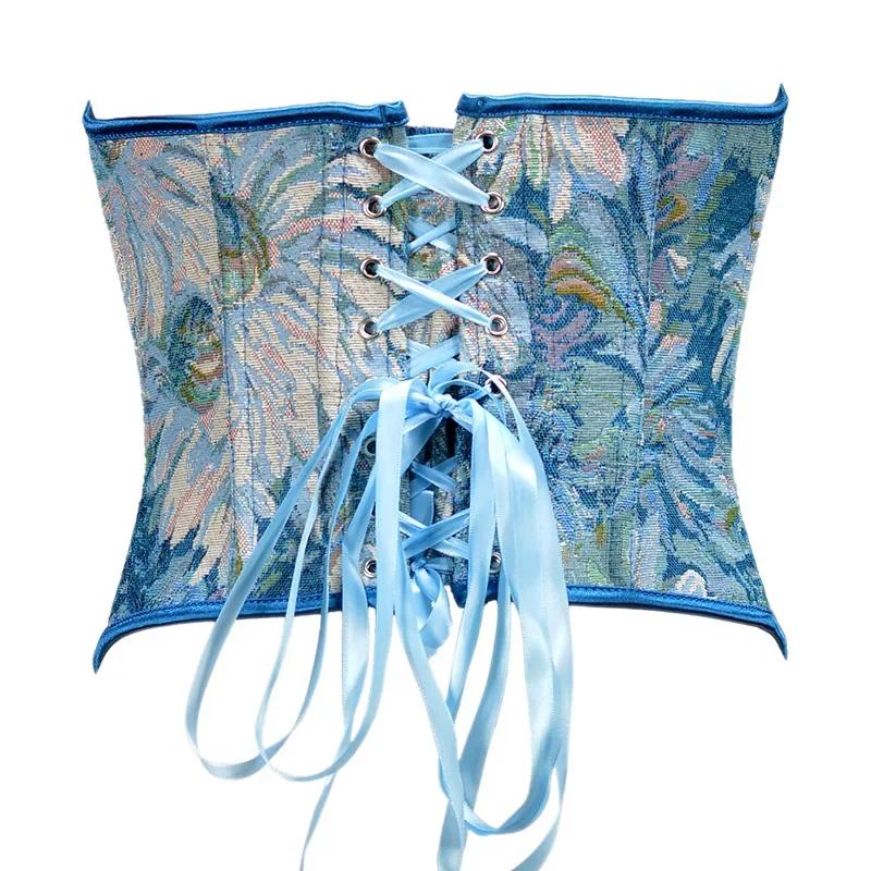 Corsé Floral Vintage para Mujer Top Denim Overbust con Cordones Corselet con Ballenas Lencería Moldeador Corporal Bustier