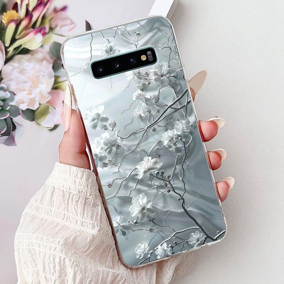 Per Samsung Galaxy S10+ S10 S10e Elegante Custodia per Telefono con Motivo Floreale e Farfalle Per Samsung S10e S10 Plus S 10 4G Custodie Morbide in Silicone TPU