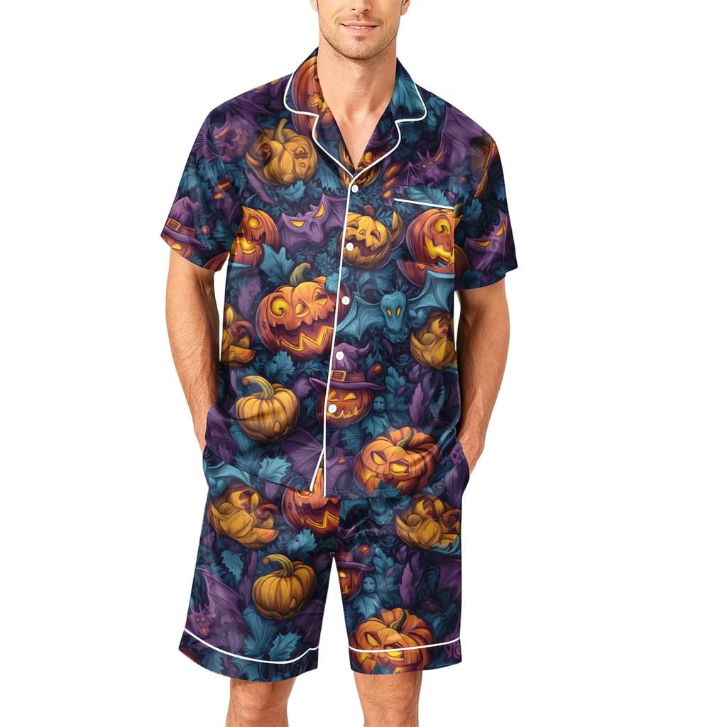 Men's Short Sleeve Pajama Set Button Front Shirt and Shorts Soft Casual Sleepwear Lightweight Comfortable Lounge Wear S-XXXXL