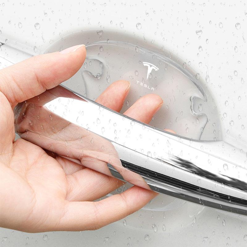 4pcs Transparent Car Door Handle Anti Scratches 3D Sticker Protector Film For Tesla Model S Model X Model Y Model 3 Roadster SpaceX Accessory