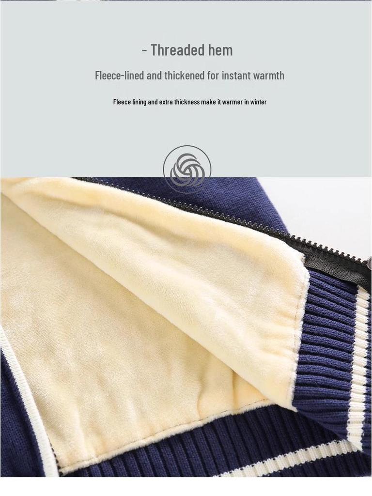 Cardigan zippé en tricot rouge pour garçon: Doublé polaire, Pur coton, Laine épaisse pour l'automne/hiver