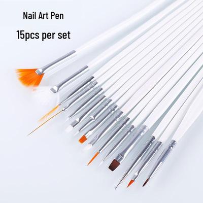Nail Art Set: 15-Piece White & Pink Handle Pens for Flower Painting, Liner, Dotting, and Color Painting Gel.