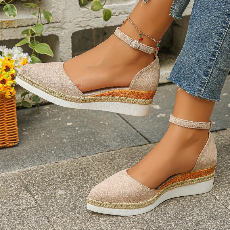 Sandali con zeppa a punta chiusa da donna, sandali gladiatore estivi con cinturino e fibbia, espadrillas alla moda da donna, sandali con plateau Zapatos De Mujer