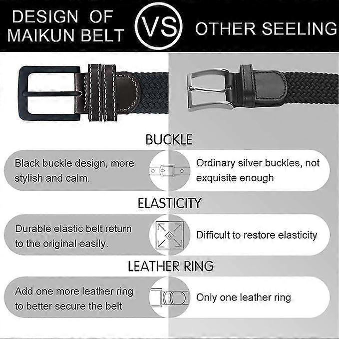 105cm Mens Belt, Elastic Belt for Men, Black Belt Buckle Stretch Woven Belt