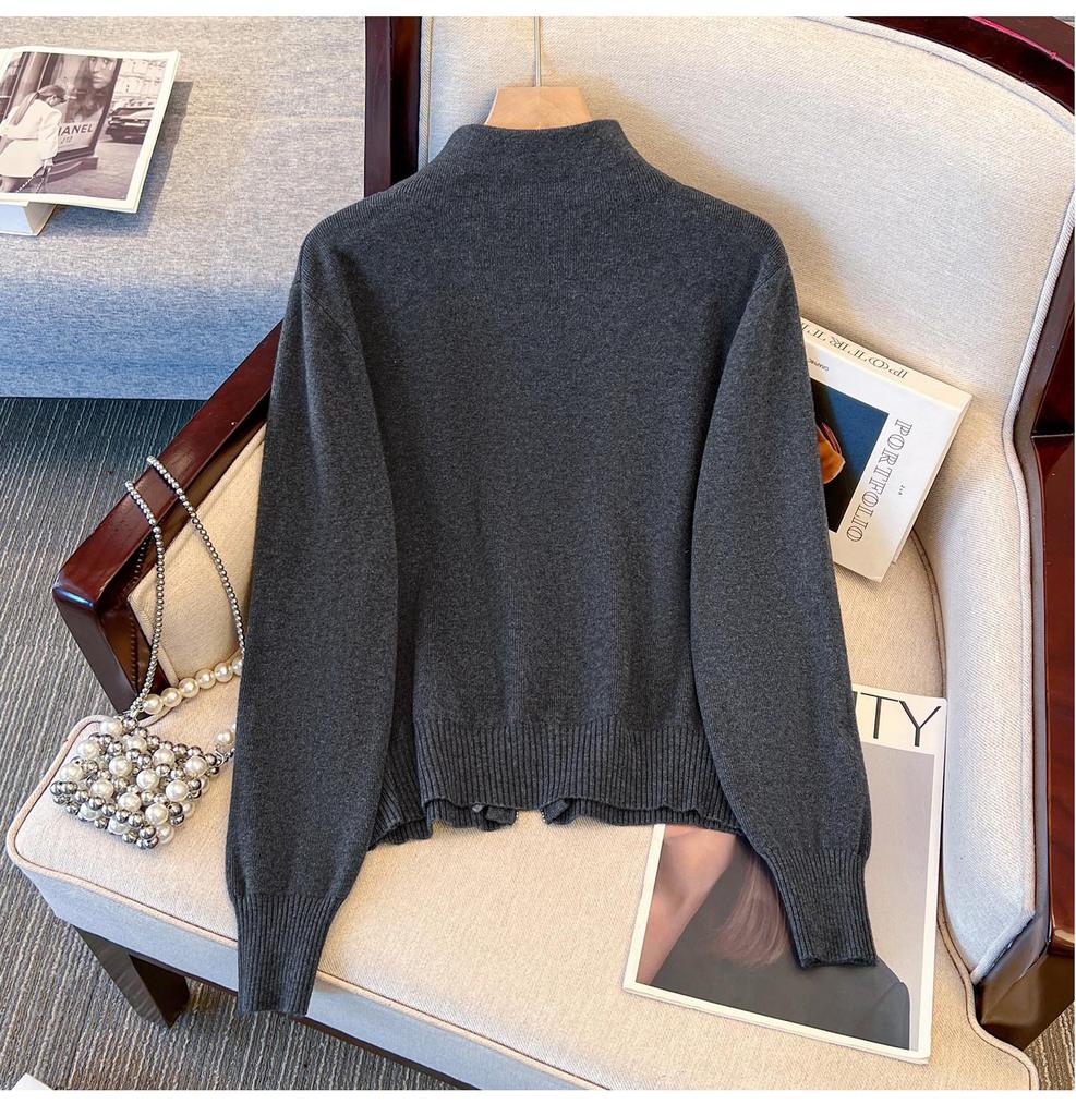 Stand Collar Long Sleeve Wool Knit Zipper Cardigan - Women's Thickened Winter 2026 High-End Top