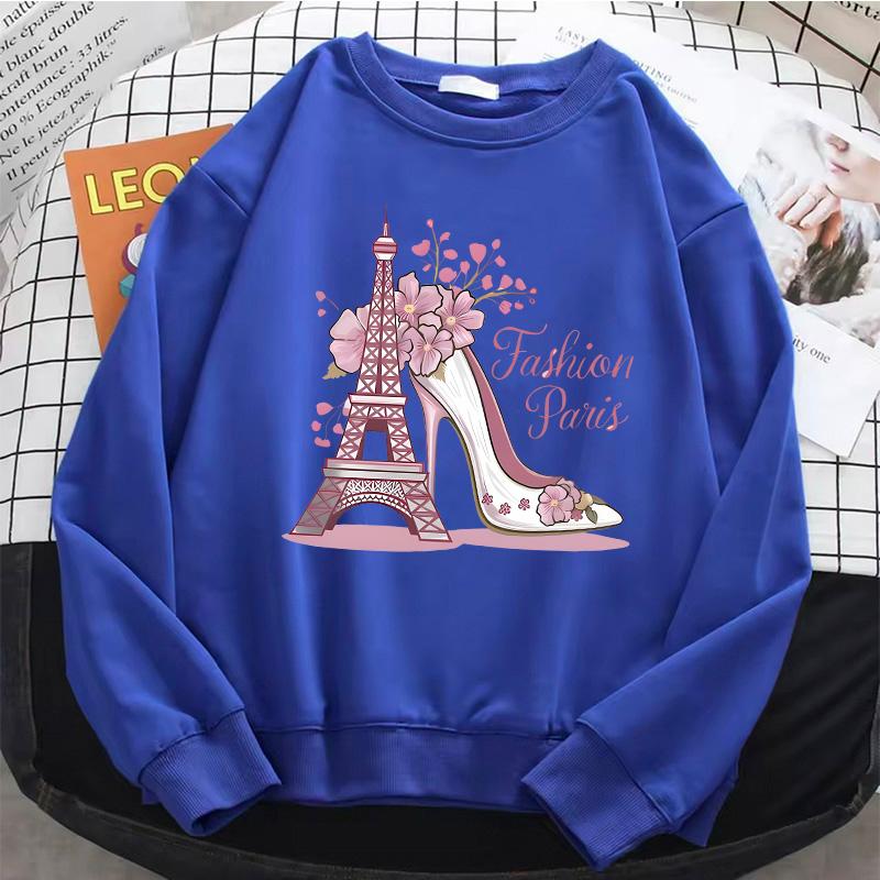Mode Paris Print Y2k Damen Kapuzenpullover 90er Langarm Warmes Fleece Sweatshirt Weicher Rundhals Pullover Freizeit Damenbekleidung