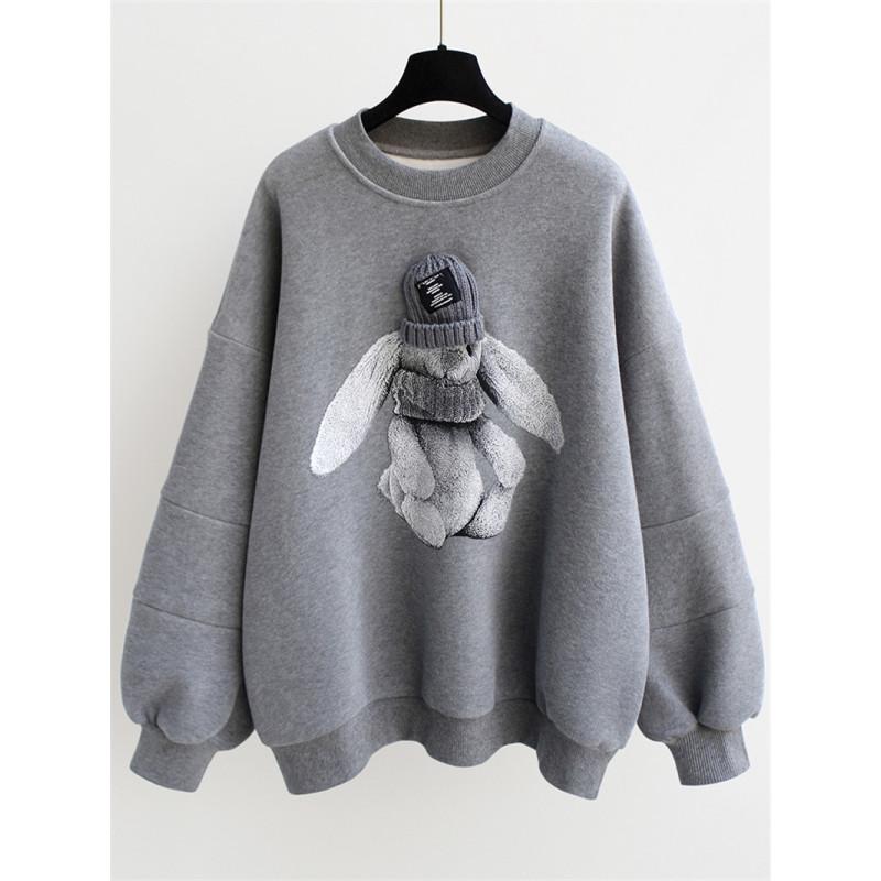 

Женский зимний утепленный пуловер с подкладкой и принтом, большой размер, круглый вырез, теплая толстовка с длинными рукавами L