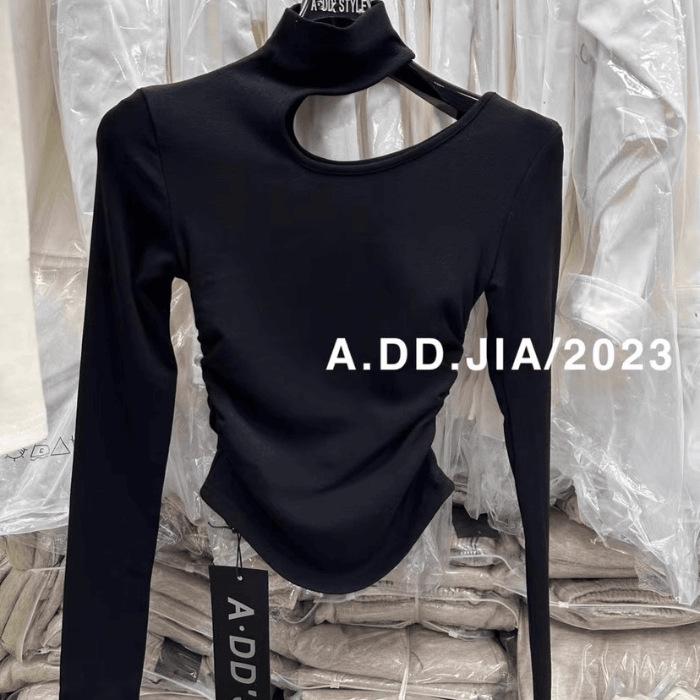 

Women s Winter 2025 Plus Velvet Pleated Long-Sleeve Top with Subtle Fashionable Design S чёрный