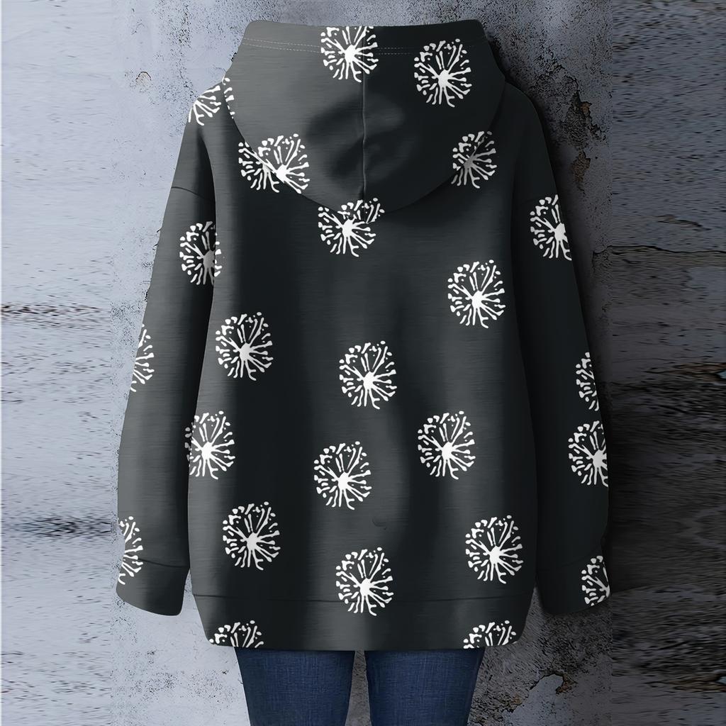 Dame Blomstermønstret Løs Casual Langermet Hettegenser