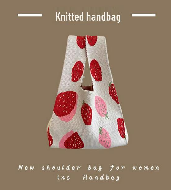 Japanese Knitted Handheld Wristlet Handbag for Stroller Pushing and Commuting