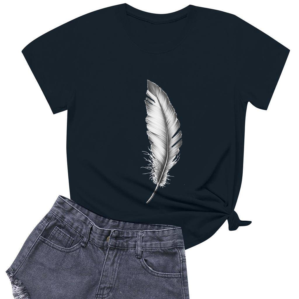 Women's Fashion Casual Printed Short Sleeve Round Neck Pullover Tops