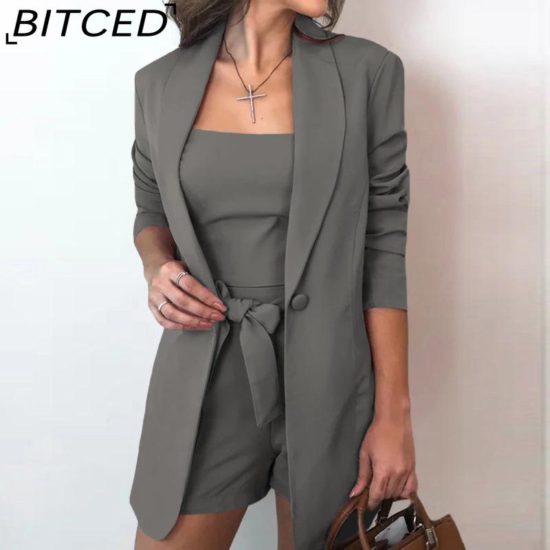 BITCED Spring Summer Solid-color Vest Suit Jacket, Elegant High-waisted Shorts Three-piece Women's Wear
