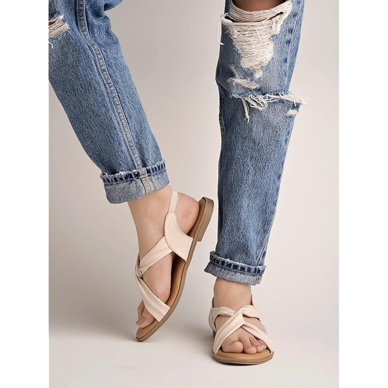 

Shoetopia Cross Strap Cream Flat Sandals For Women & Girls /Uk7 7 UK кремовый