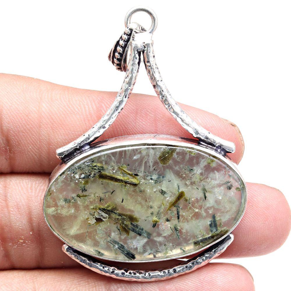 Pendant Prehnite Cabochon Gemstone Gift For Her Silver Jewelry 2.25"