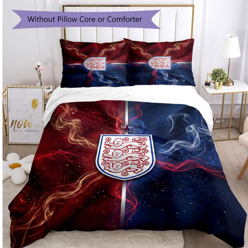Set Biancheria da Letto Stampata Calcio Inghilterra 3 Pezzi Copriletto Traspirante Accogliente come Regalo per la Casa Nuova o per le Feste