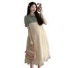Summer Denim Patchwork Mesh Maternity Dress - Casual Loose-Fitting Sweet Outerwear