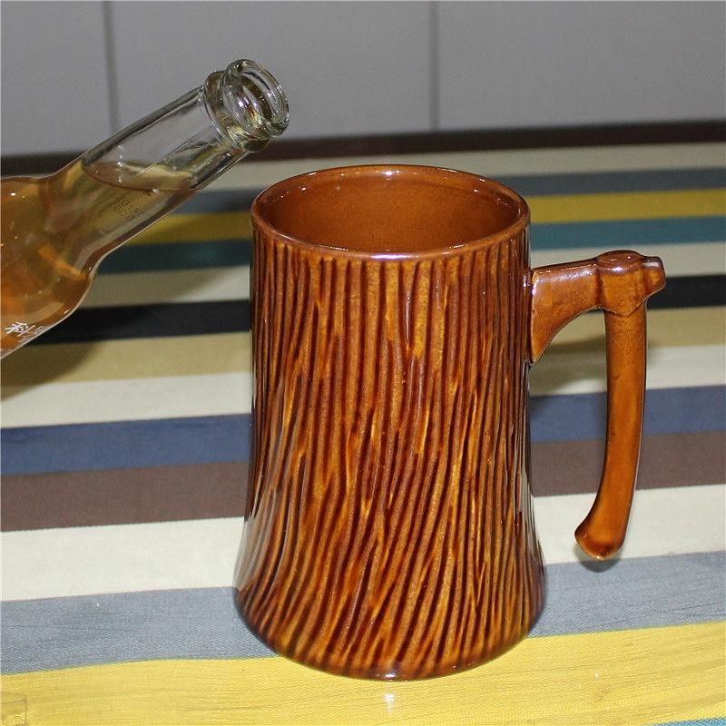 Căni de ceramică în formă de ciot de copac, cu capacitate mare, de 600 ml