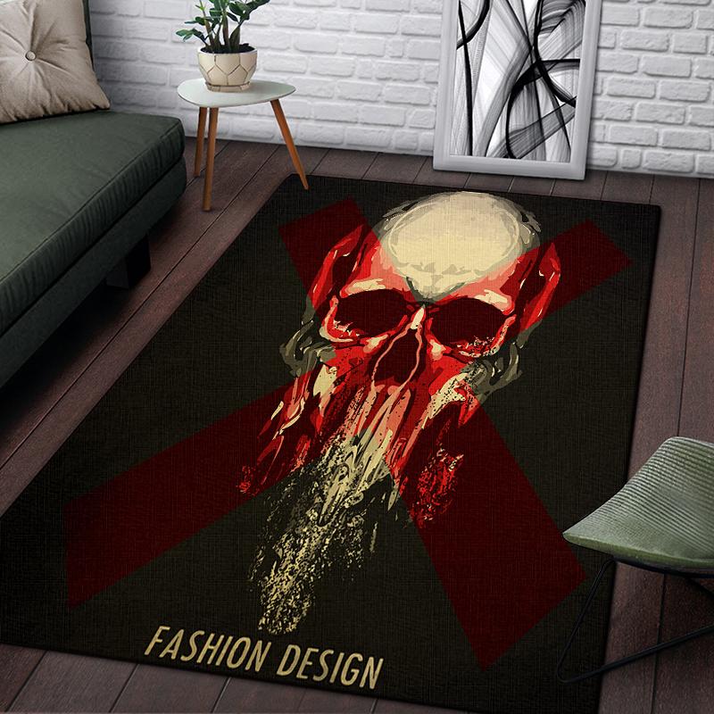 Vintage Ornamental Skulls Rose Pattern Decorative Square Rug Modern House Living Room Floor Matte Bedroom Carpet Art Poster Mat