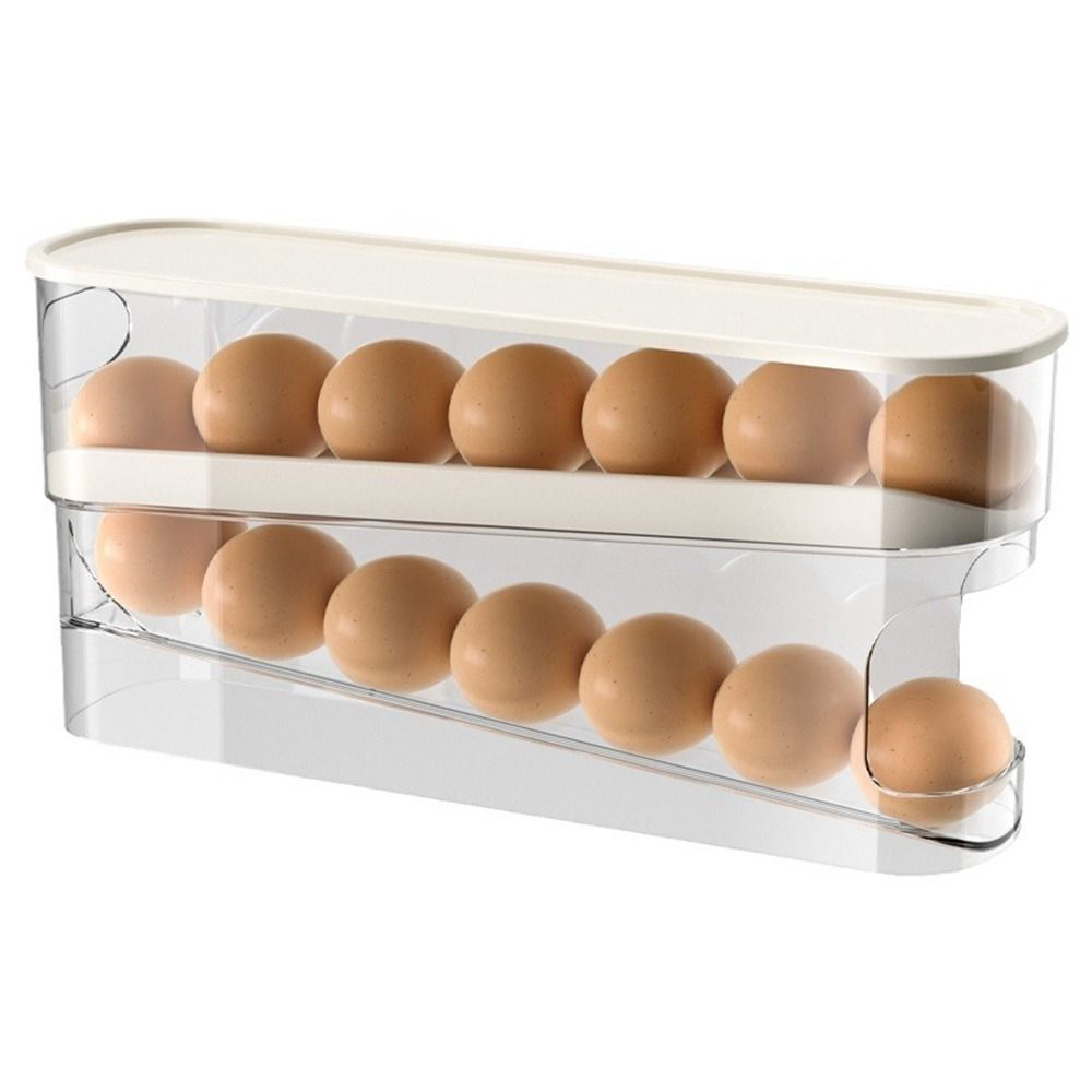White Roll Off Egg Storage Rack Double-layer Egg Storage Box Rolling Egg Dispenser  for Household