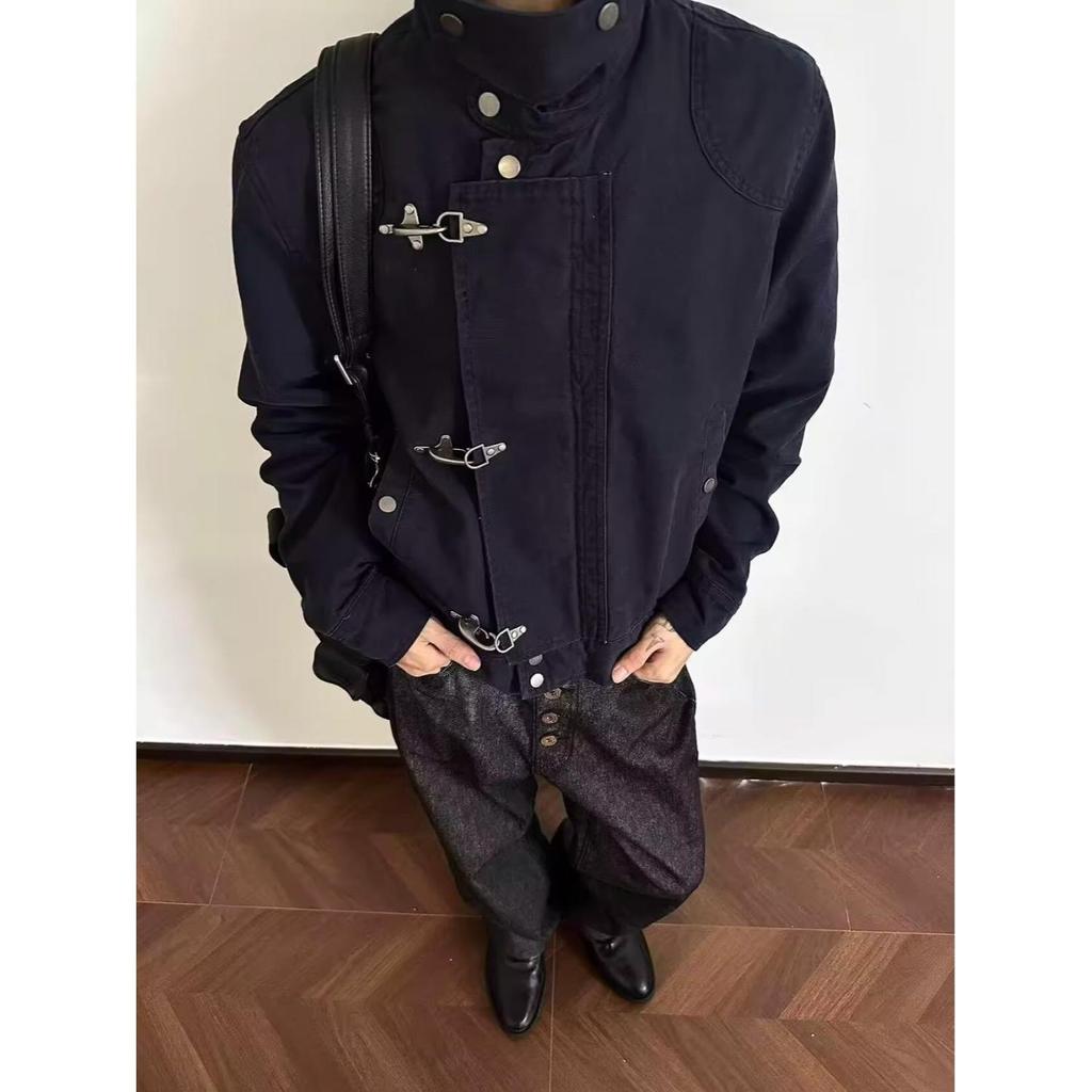 Men's High-End Retro Motorcycle Jacket – Autumn/Winter Vibe, High Street Trend Style Utility Outerwear
