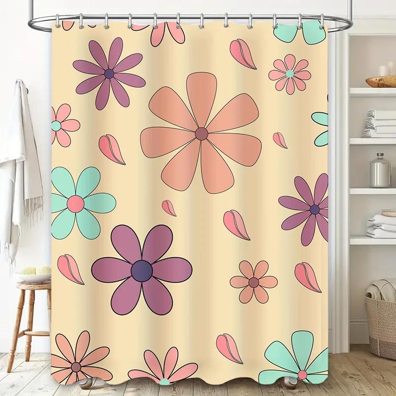 Vintage Bath Shower Curtain with Floral Pattern for Home Decor in Bathroom Beige Color