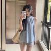 Women's French-Style Sweet & Spicy Sleeveless Blue Halter Tank Top