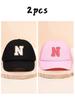 2pcs children's 26 letter cloth baseball cap, spring and summer for boys and girls, mesh breathable truck driver hat, sun hat