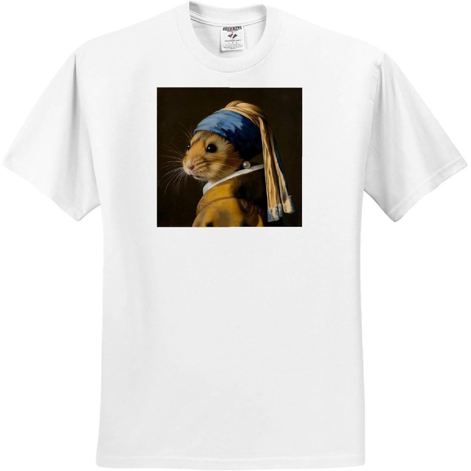 3dRose, Hamster with Pearl Earring Golden Age Painting, T-Shirt XXXXXL белый