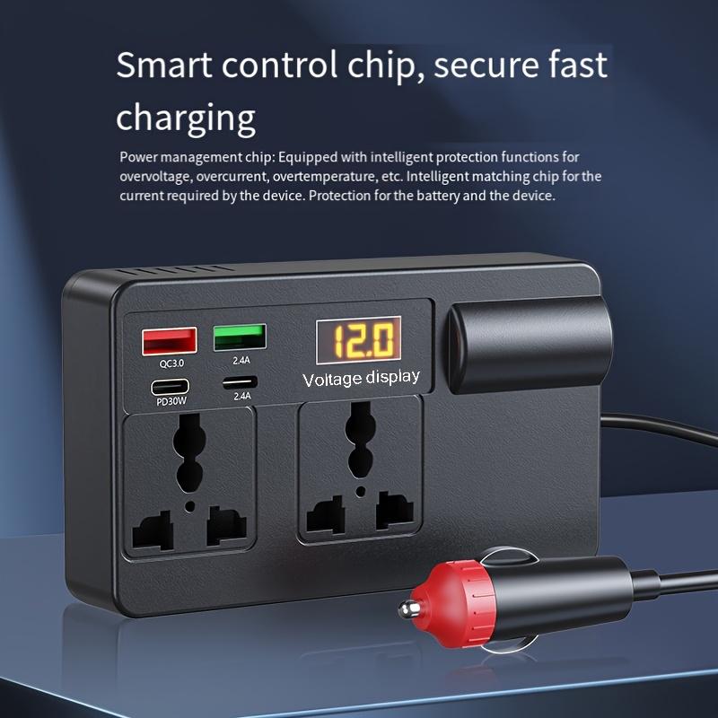 200W Car Power Inverter with 4 USB Ports 110V AC Car Plug Adapter Fast Charger 12V DC to AC Converter Type-C QC 3.0 Car Charger Adapter