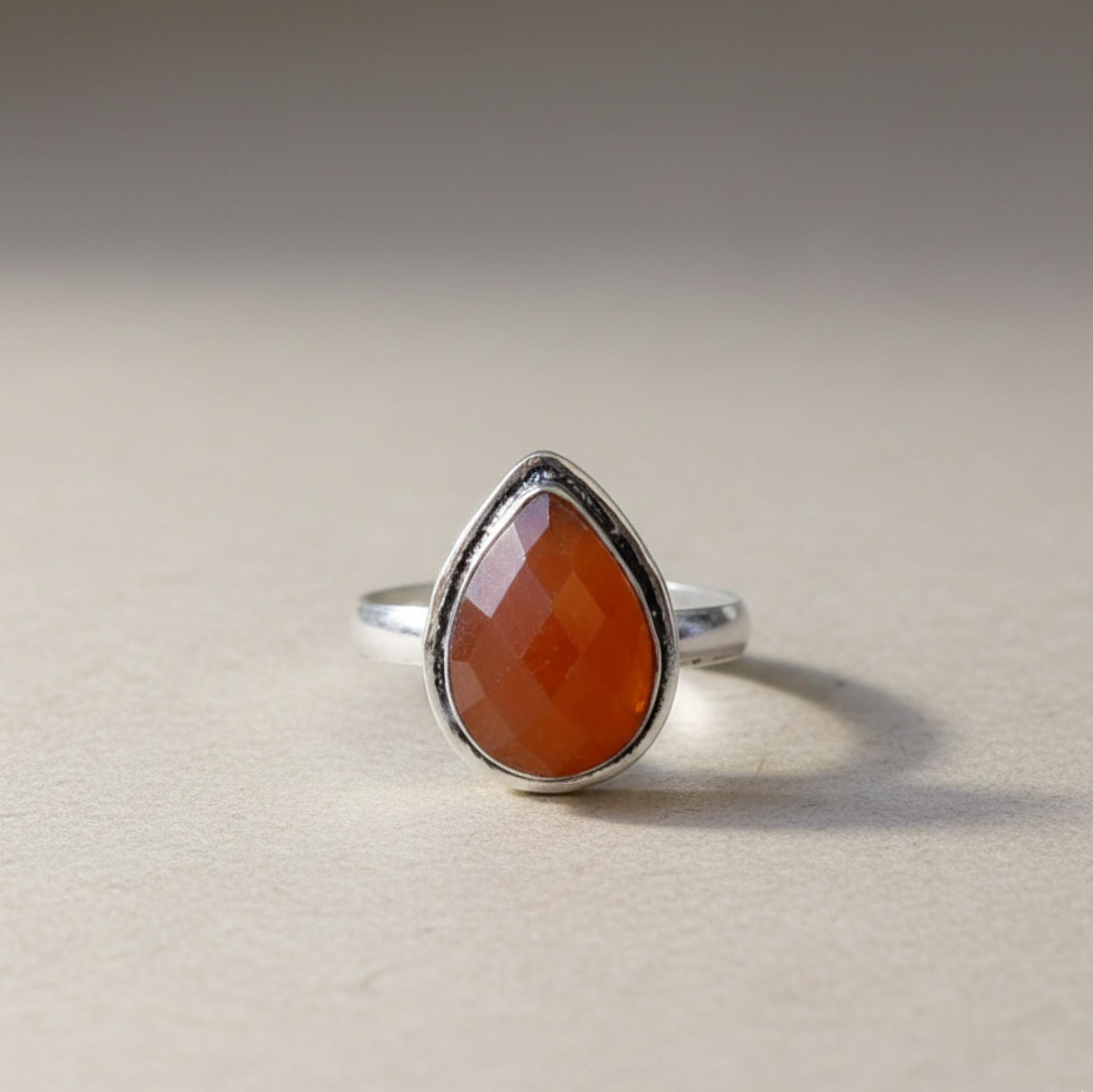 Red Carnelian Pear Statement Ring, 925 Sterling Silver Jewelry, Minimalist Handmade Boho Gemstone Ring 4