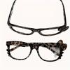 Women's Retro Kitty Cat Glasses with Leopard Print & Tortoiseshell Bow in Cute Style for Photos and Dressing Up