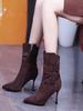Retro spitze kurze Stiefel Weiblichkeit Metall Mode Stiefel 2025 Herbst und Winter neue hohe dünne Stiefel dünnabsatz nackte Stiefel