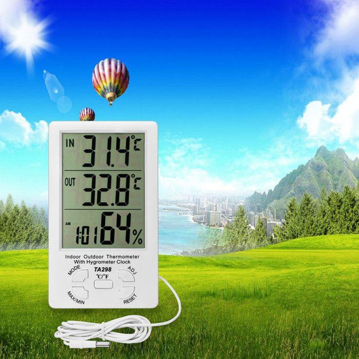 Thermomètre hygromètre digital intérieur/extérieur avec sonde - écran LCD, mémoire Min/Max, blanc