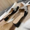 New Thick Heel Baotou Slippers with Pearl Decoration for Women's Head, Middle Heel, Soft Bottom, Half Tow, Outerwear Cool