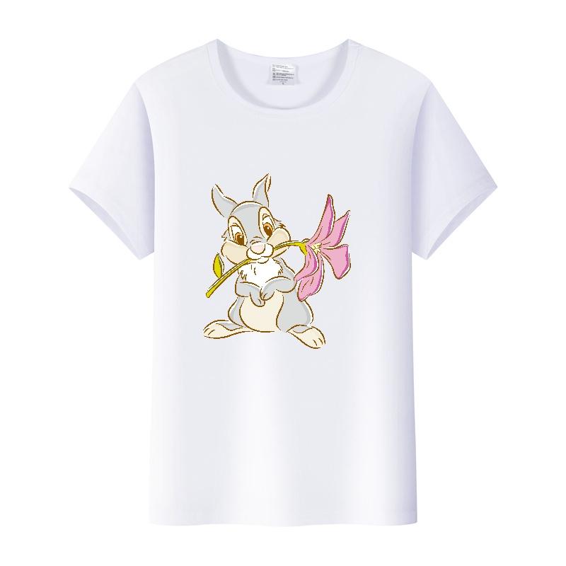 Kawaii Clothes Y2K Tshirt Plus Size Tops Unisex Cartoon Bambi Thumper Graphic T-shirt Summer Blouses White Tees