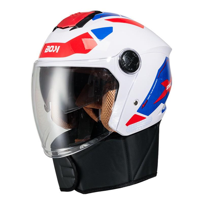 Universal 3/4 Face Motorcycle Helmet Dual Lens Winter Warm Anti-fog Rainproof Mech Style Adult Commute