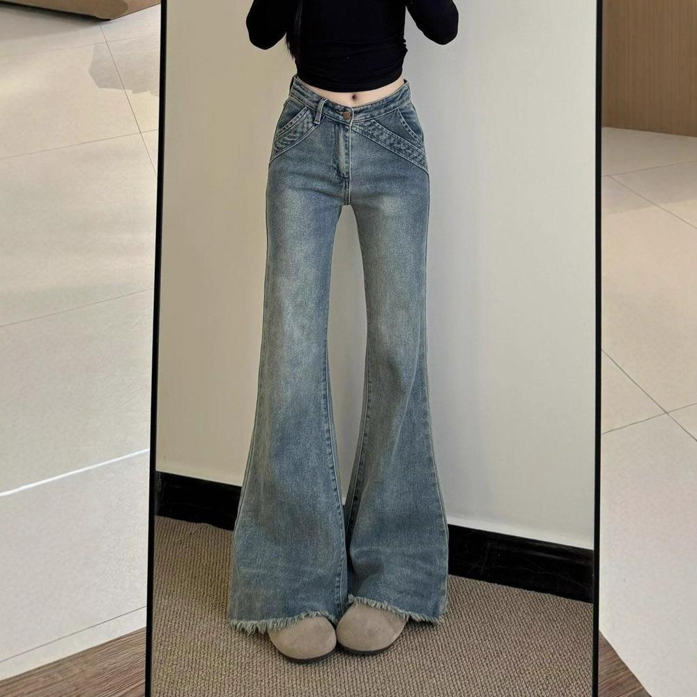Dámské mikro rozšířené džíny Léto Nostalgická modrá S vysokým pasem Úzké Podkovové kalhoty Vlečné po podlaze Rozšířené kalhoty Retro Street Style Volné džíny pro dámy
