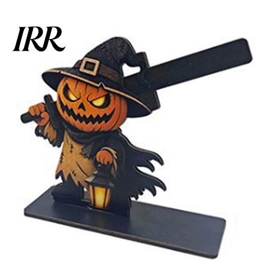 Festive Table Decor Halloween Sign, Spooky Ghost Grim Reaper Black Cat Pumpkin Scarecrow Realistic Patterns Wooden Tabletop Centerpiece for
