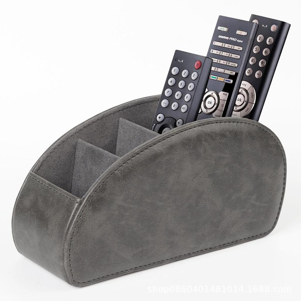 Remote Control Holder with 5 Compartments Faux Leather Desk Organizer TV Remote Storage Caddy Tabletop Holder for Living Room Office Home Use