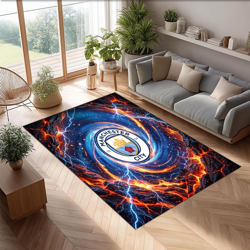 Manchester City Printed Flannel Area Rug Non Slip Soft Polyester Floor Carpet Indoor Decor Mat for Bedroom Living Room Sofa