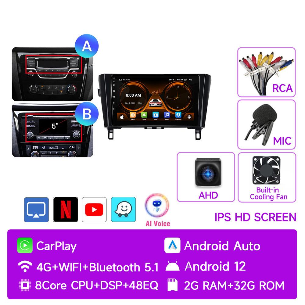 JIUYIN 2 Din Android 12 Car Radio for Nissan Qashqai 2 J11 X-Trail T32 Rogue 2013-2021 Multimedia Player 2Din Carplay Head Unit